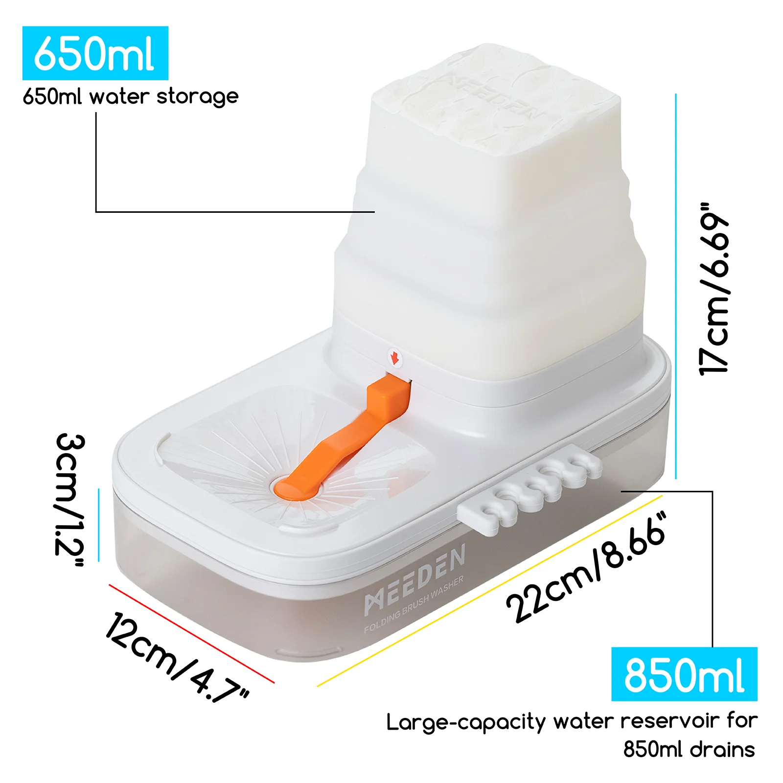 MEEDEN Portable Paint Brush Cleaner: Brush Rinser with 650ml Water Storage Area & 5-Slot Silicone Brush Holder,