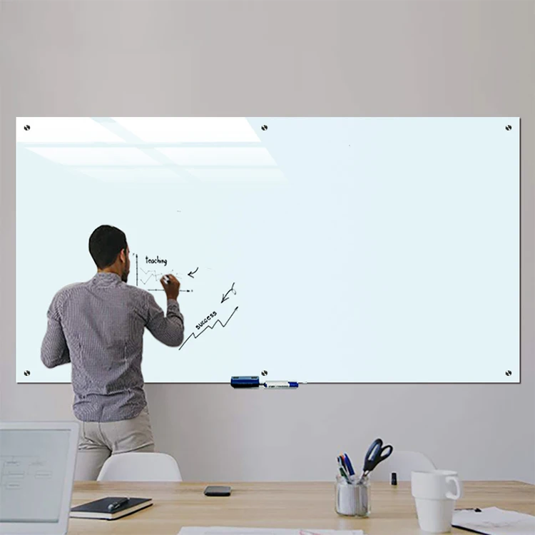 Meeting room rectangle white surface magnetic dry erase writng smooth glass whiteboard