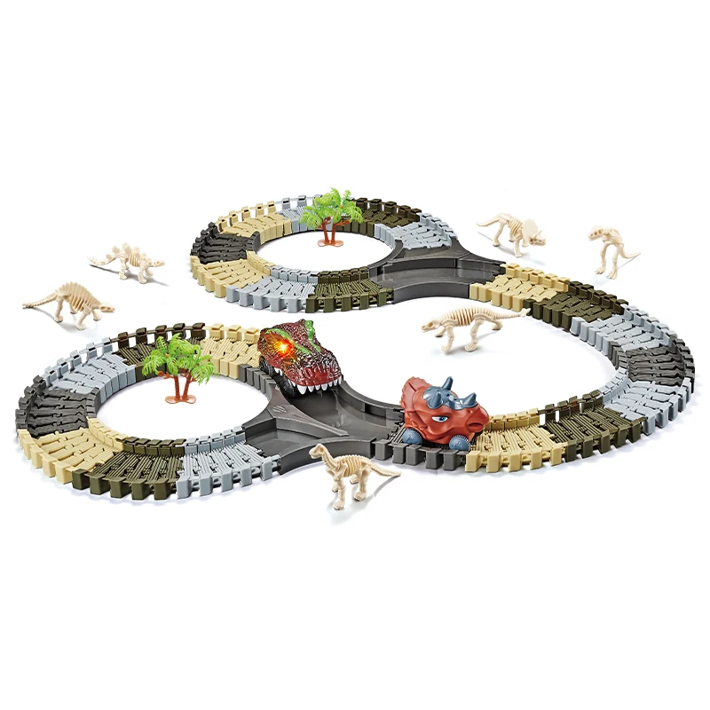 132 Pcs Flexible Track Play set Toy Cars Dinosaur Paradise Road Race Skeleton Assembled Dinosaur Rail Car toy