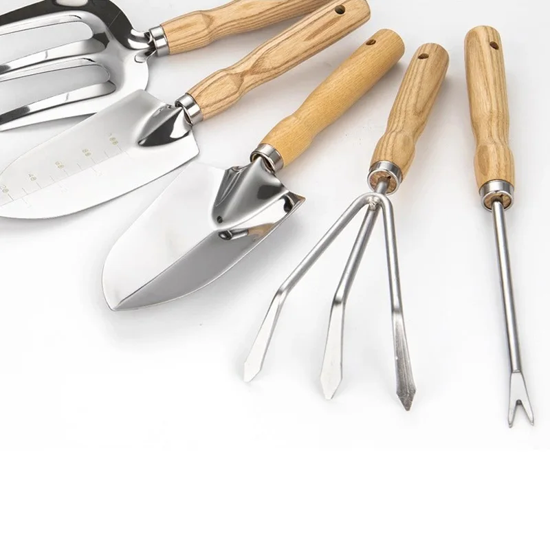 5pcs wooden handle garden yard tools stainless steel metal hand garden tools set