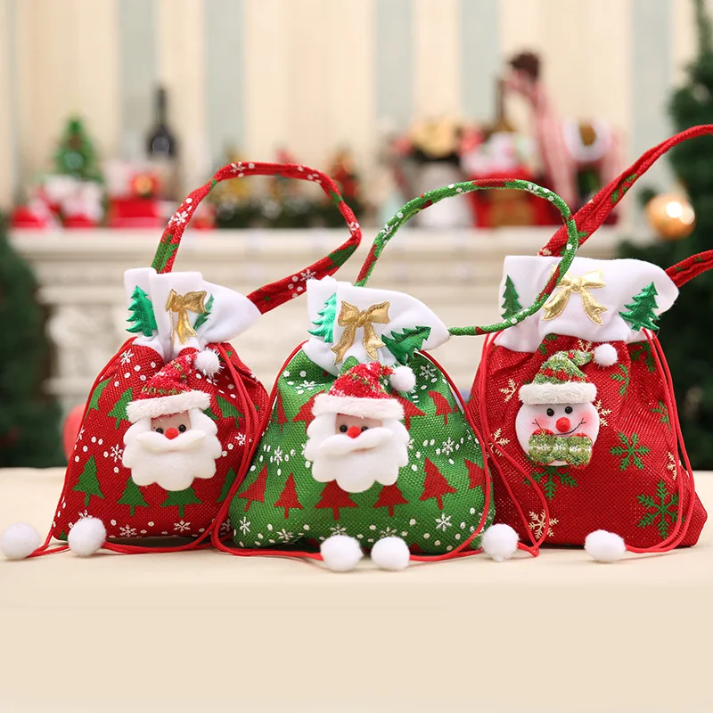 Christmas Gift Handbag Drawstring Candy Bag Merry Christmas Sweet Candy Bags Present Bag Home Party Xmas Decoration