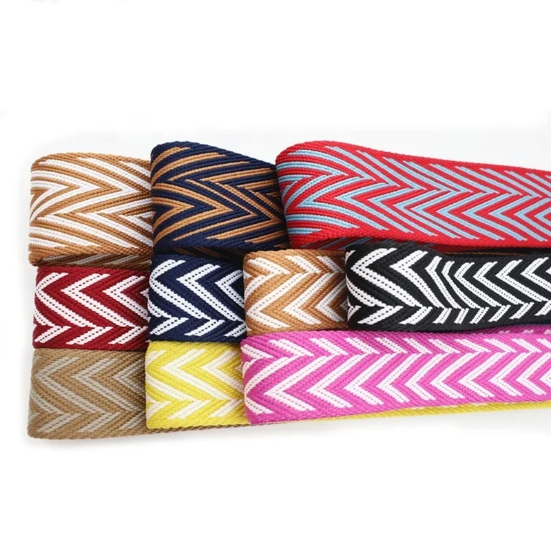Meetee RD197 38mm Bag Accessory Wide Colorful Polyester Jacquard Webbing Decorative Ethnic Style Webbing For Luggage Canvas Belt