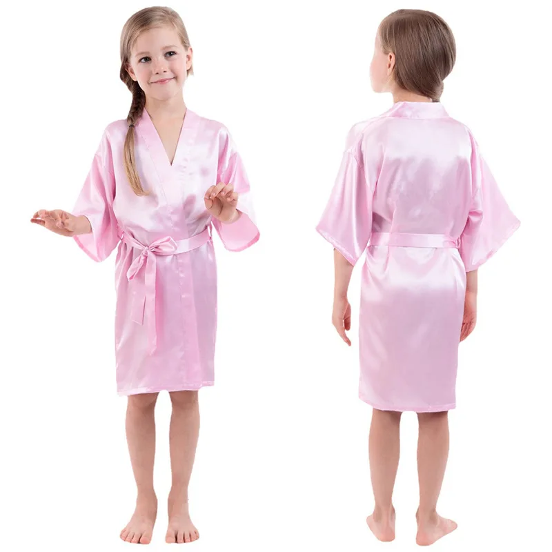 Toddler Baby Kid Solid Silk Satin Kimono Bathrobe Dress Nightgown Party Clothes Girls Sleepwears