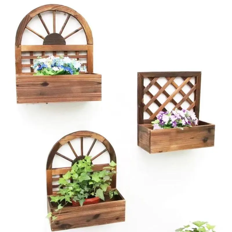 Wall hanging wooden flowerpot indoor and outdoor flowerpot decoration macrame wall hanging wall decor shelf hanging
