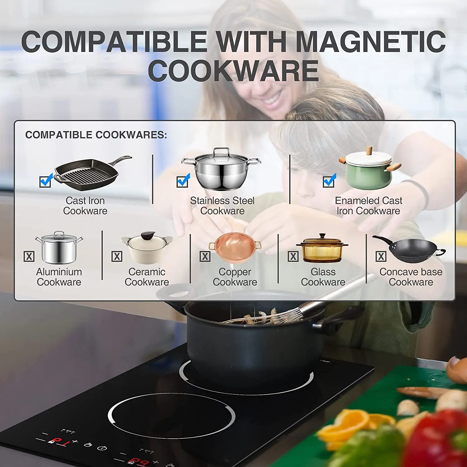 Integrated Stove Double Hobs 2 Hot Plate Induction Cooker Commercial Hob 3 Bunner Induction Cooker Black Electric Touch Screen