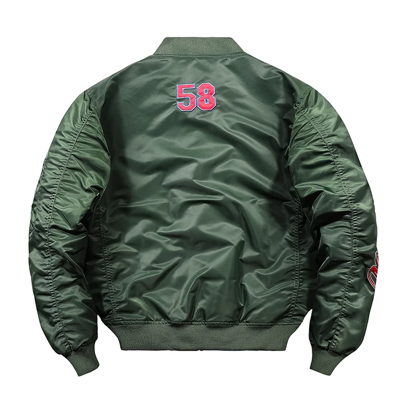 Stock Young Men Varsity Bomber Jacket Flight Aviator Pilot Jacket Quilted Embroidery Patches Outwear Coat for Spring Fall