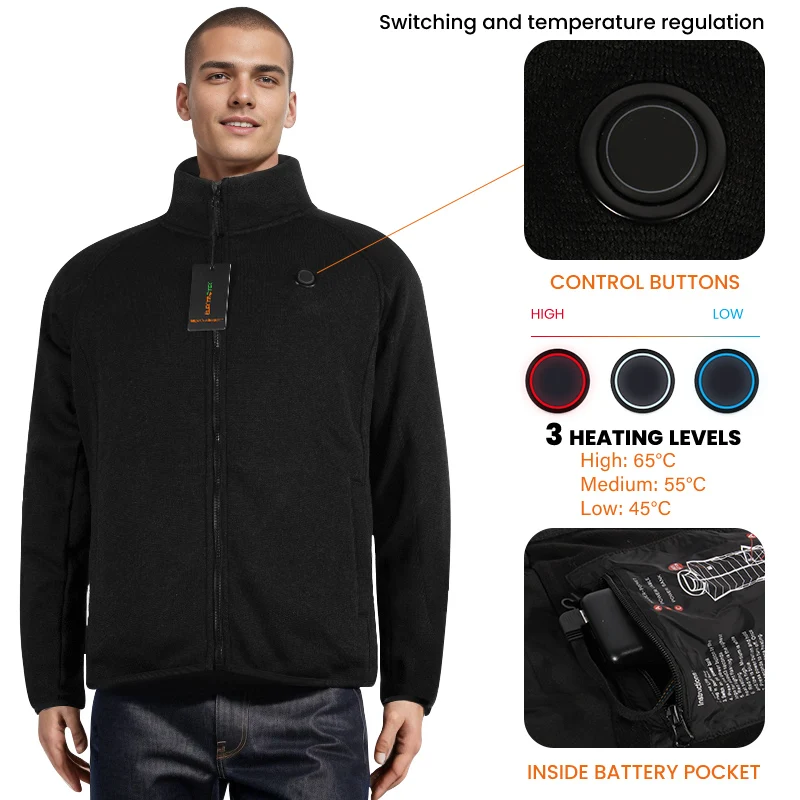 Unisex USB Jacket Electric Heater Outdoor Casual Sports Workwear Cardigan Heated FULL-ZIP Fleece Jacket verwarmende sweater