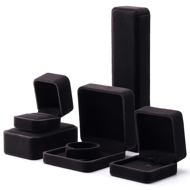 Hanhong wholesale 2023 new jewelry box packaging square dark gray velvet custom logo printing jewelry ring box