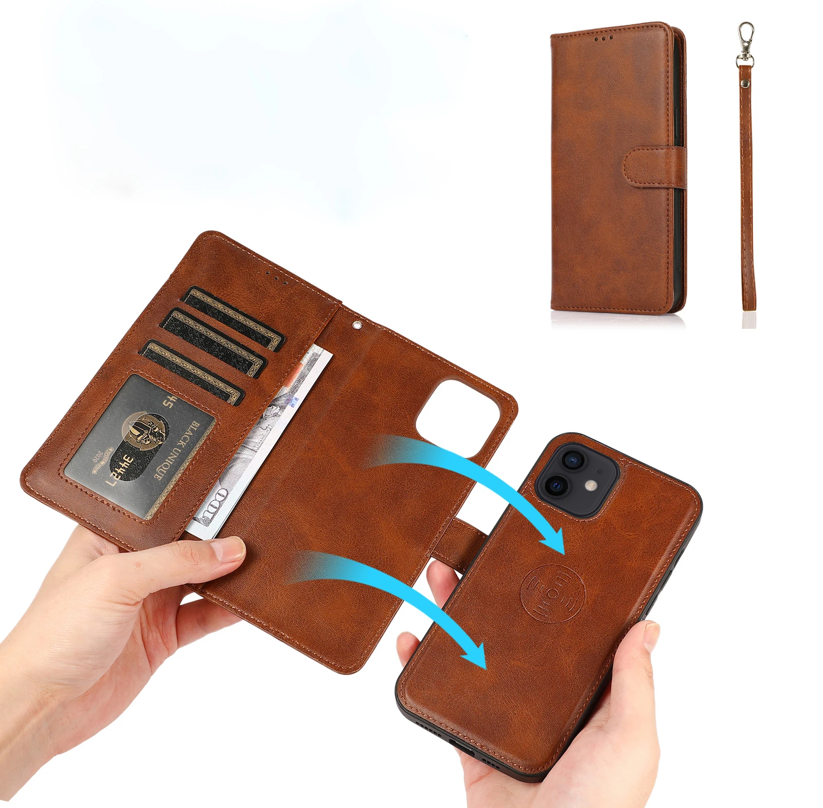 Новинка 2021 2 в 1 съемный магнитный кожаный флип-чехол для iPhone для Magsafe чехол-кошелек из искусственной кожи для iPhone 12 11