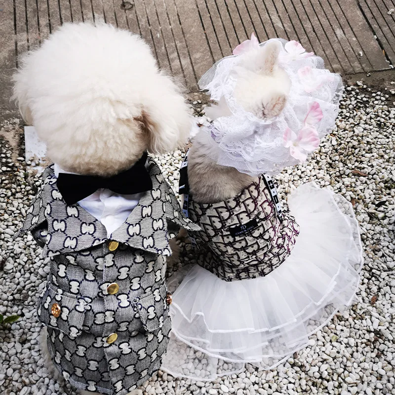 JXANRY Spring and Summer new Teddy Dress French Bulldog Clothes Fat dog Popular Logo Jean Strap Skirt Stretchy Comfortable Pet