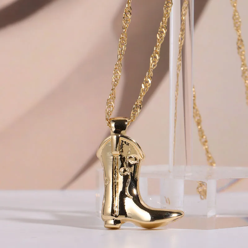 New Style Water-Wave Chain Necklace  Gold Plated Choker Necklace Cowboy Boot Necklace For Women