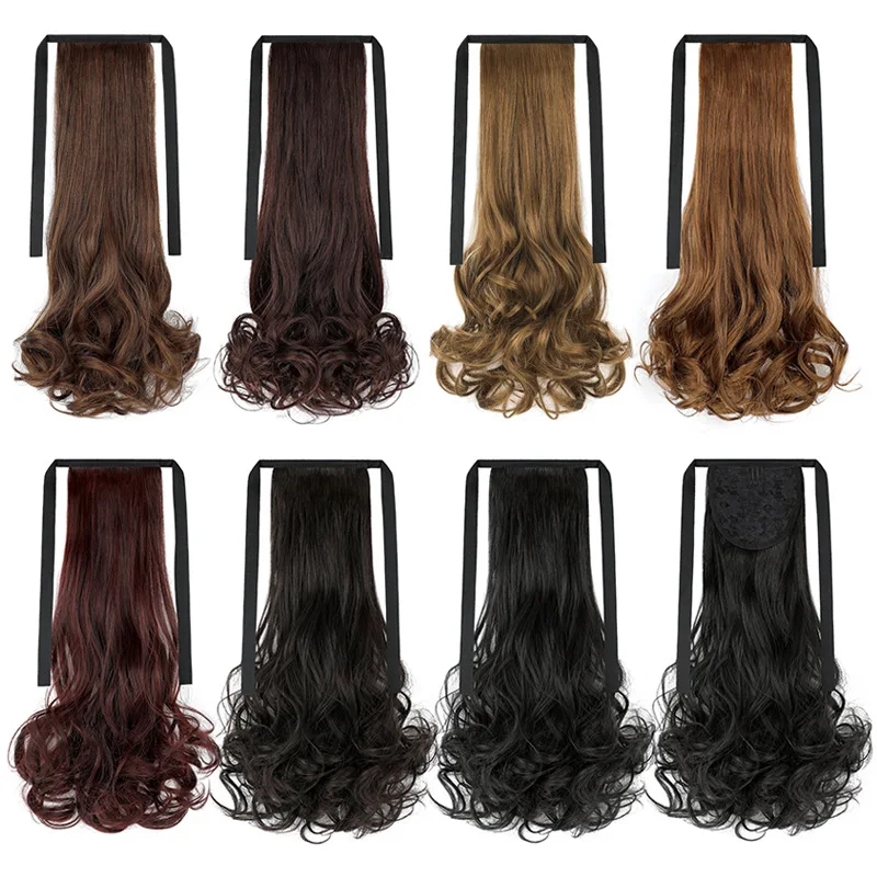 Оптовая продажа с фабрики, парик для конского хвоста, женские длинные кудрявые волосы, ремешок, груша, цветок, большая волна, Реалистичная короткая оплетка для конского хвоста средней длины