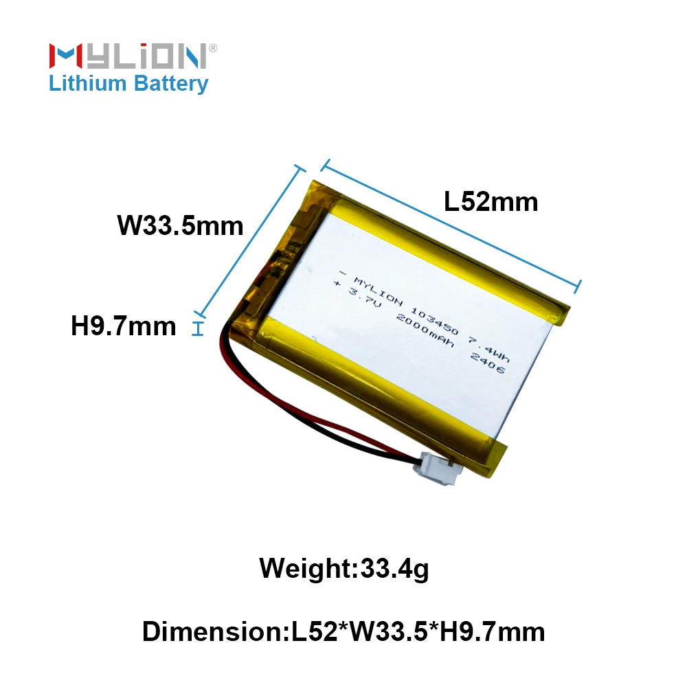 Mylion High-Efficiency Lightweight Lipo Battery Li Ion Rechargeable Battery 2000mah 3.7 V For Laptop Battery Solutions