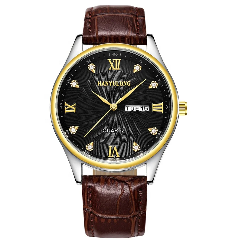 Double Calendar date man Watch Waterproof Stainless Steel  watch for men leather belt Supports drop shipping