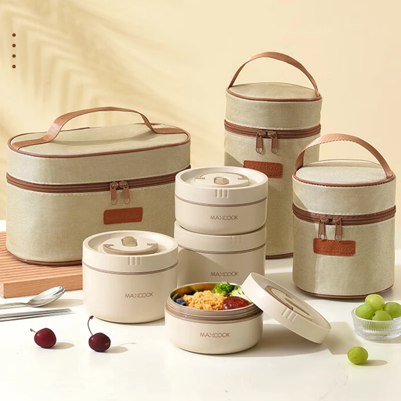 Maxcook 316L Stainless Steel Lunch Box Microwavable  Lunch Box Set 4pcs Set With Bag Thermos Insulated