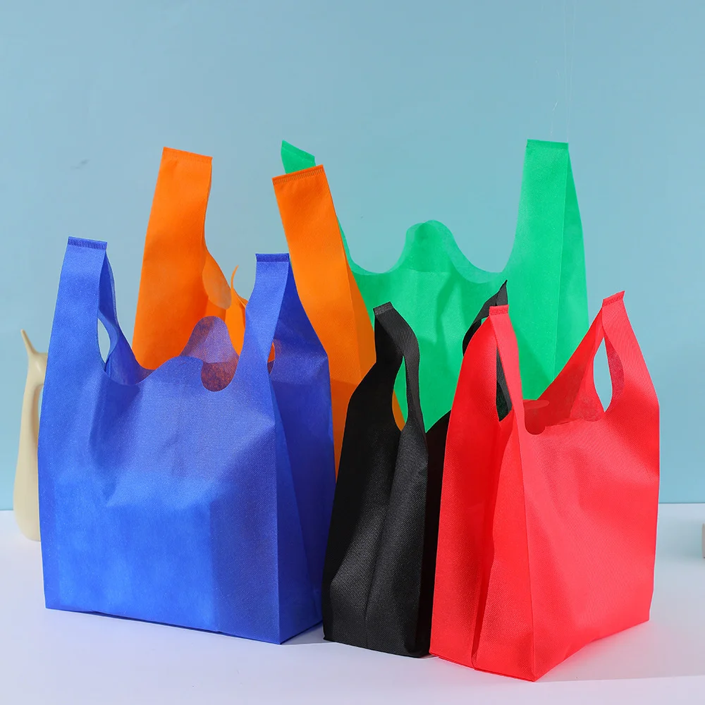 Custom Logo Non-Woven T-Shirt Shopping Bag Supermarket Grocery D-cut Bag Non-Woven Vest Shopping Bag Wholesale