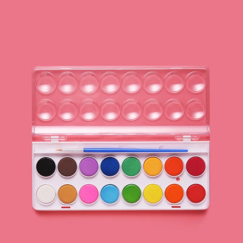 Washable Non-toxic 16 Colors Watercolor Soild Paint With Brush Set  Artists Art Supplies Portable Pigment