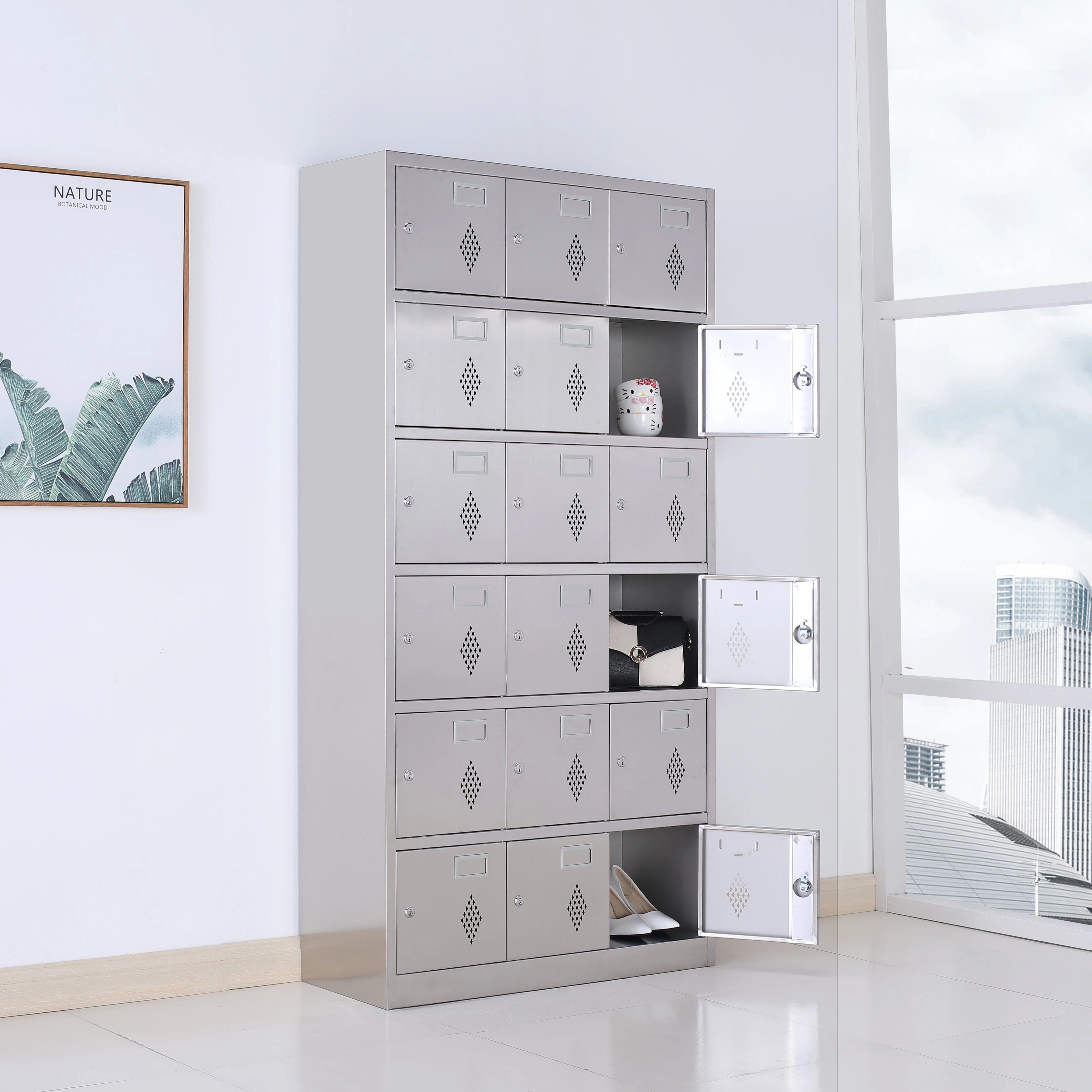 18 doors staff locker stainless steel waterproof Shoe cabinet multi-function storage Enterprise