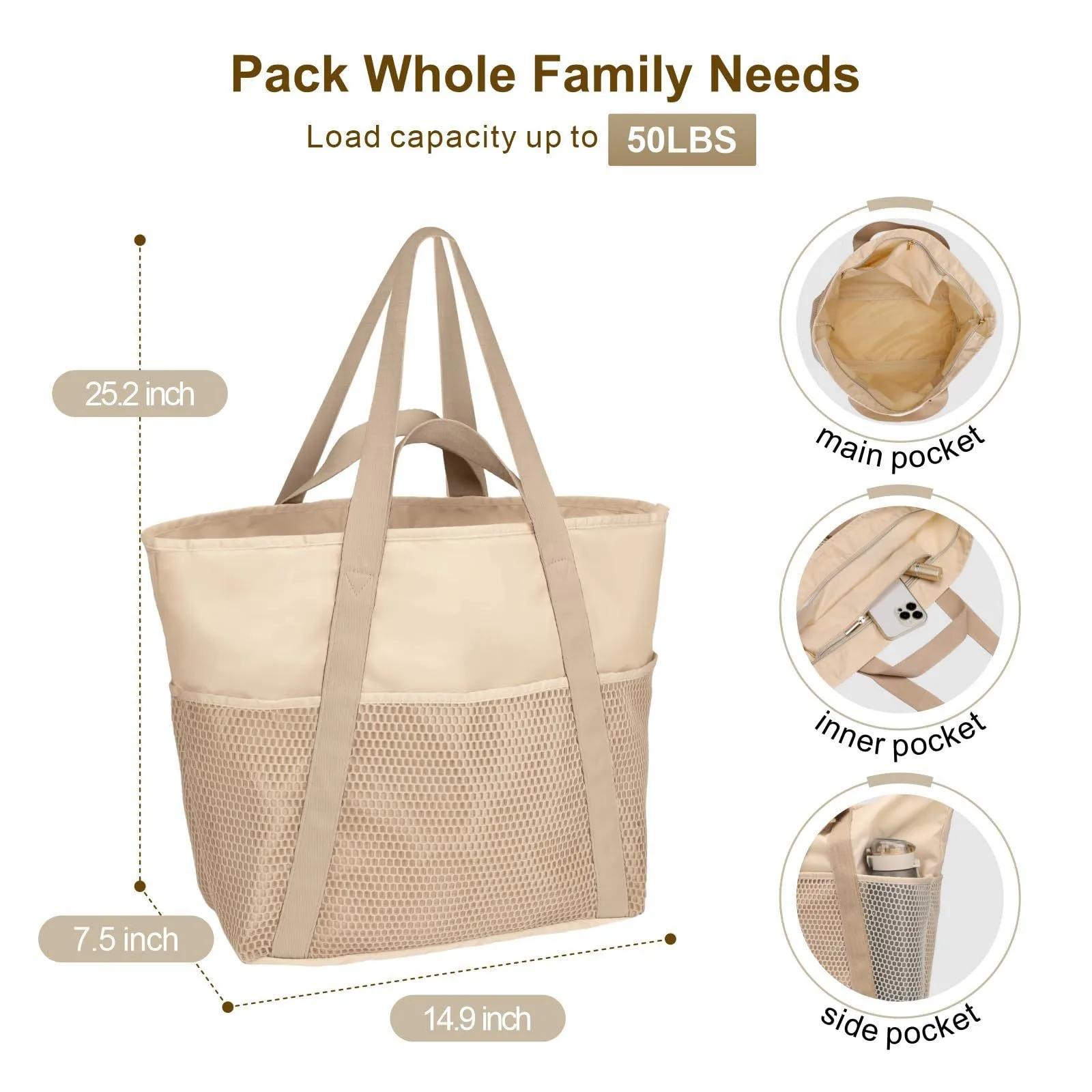 Large Tote Bag For Women Waterproof Beach Bag Pool Bag