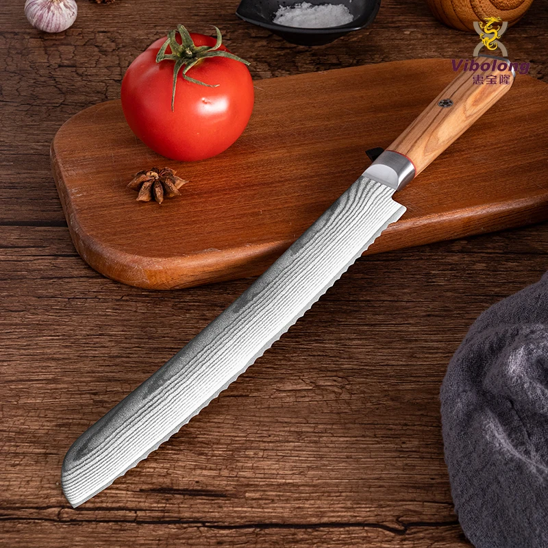 9 Inch Japanese Chef Knife Pakka Wood Handle Germany Stainless Steel 56HRC Sharpness FBA Kitchen Carbon Steel for Bread Cutting