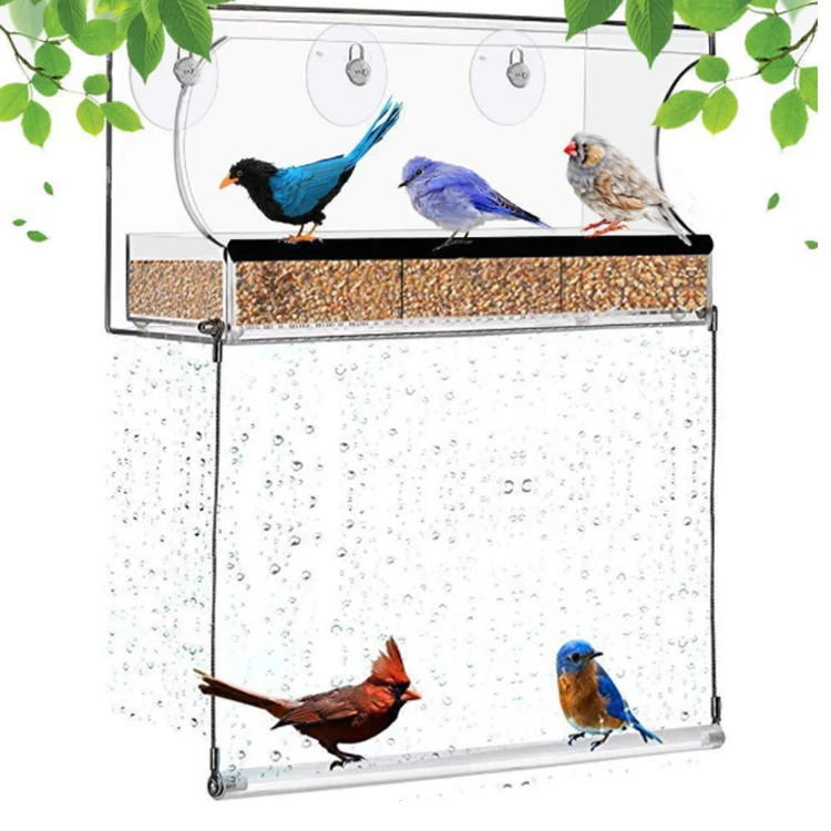 The New Creativity Window Bird Feeder Tray With Cups And Wire ,acrylic Bird Feeder