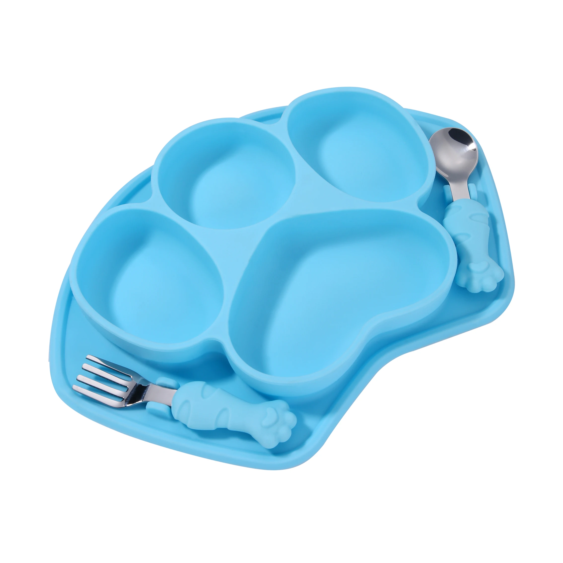 Factory sale silicone cartoon cat lovely children  divided plates sets dinnerware tableware
