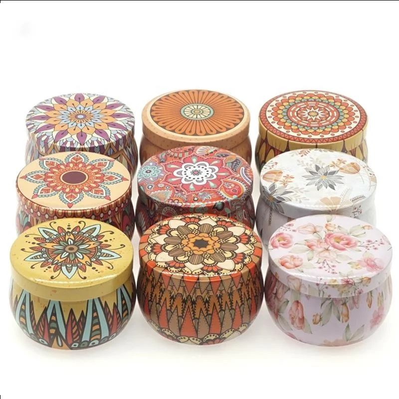 Ethnic Style Empty Soy Candle Tins Box Metal Candle Jars Tin Cans for Candles with Lid