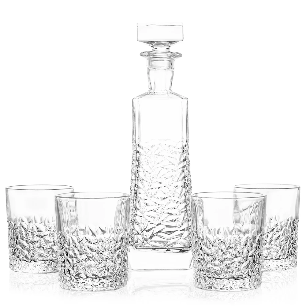 NOVARE New Design 700ml Whiskey Decanter Set Crystal Decanter Set With 4 Double Old Fashioned Glasses