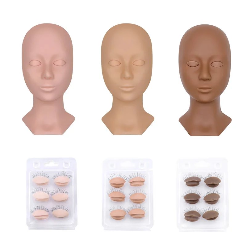 Silicone Training Flat Mannequin Head With 4 Pairs Removable Eyelid For Eyelashes