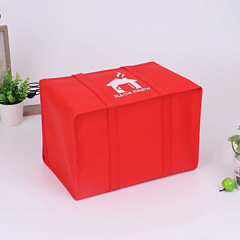 Red Minimalist Design Eco-Friendly Reusable Non Woven Cooler Bag for Picnic Takeaway