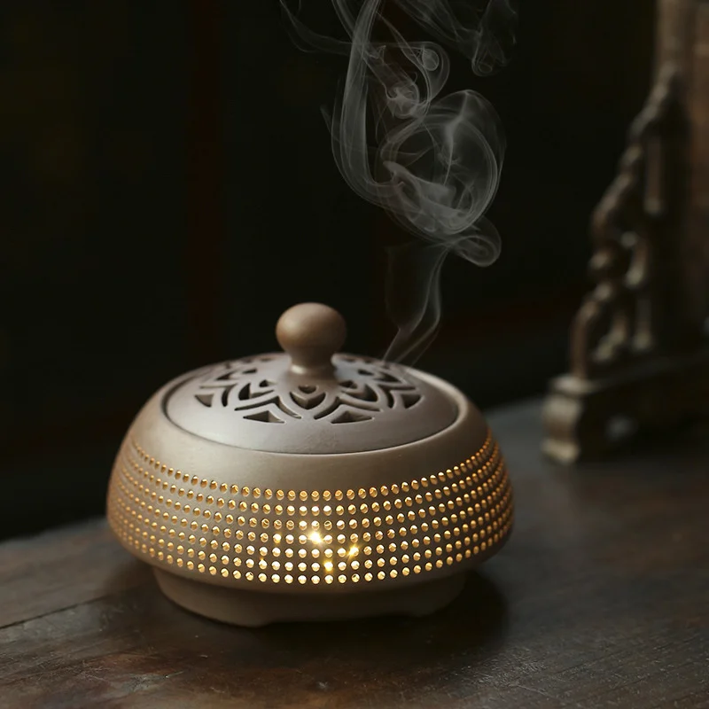 220V Purple Sand Electric Burner OUD Sandalwood Plug-in Incense Powder Censer Essential Oil Lamp Bedroom Night Light