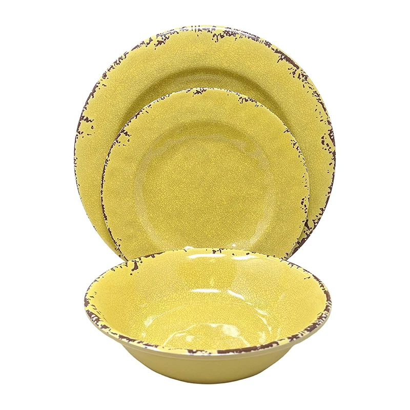 Fashionable Safety And Health Plates Sets Dinnerware, Dishwasher Safe Green Plate Set Rustic 12 PCS Unbreakable Dinner Sets