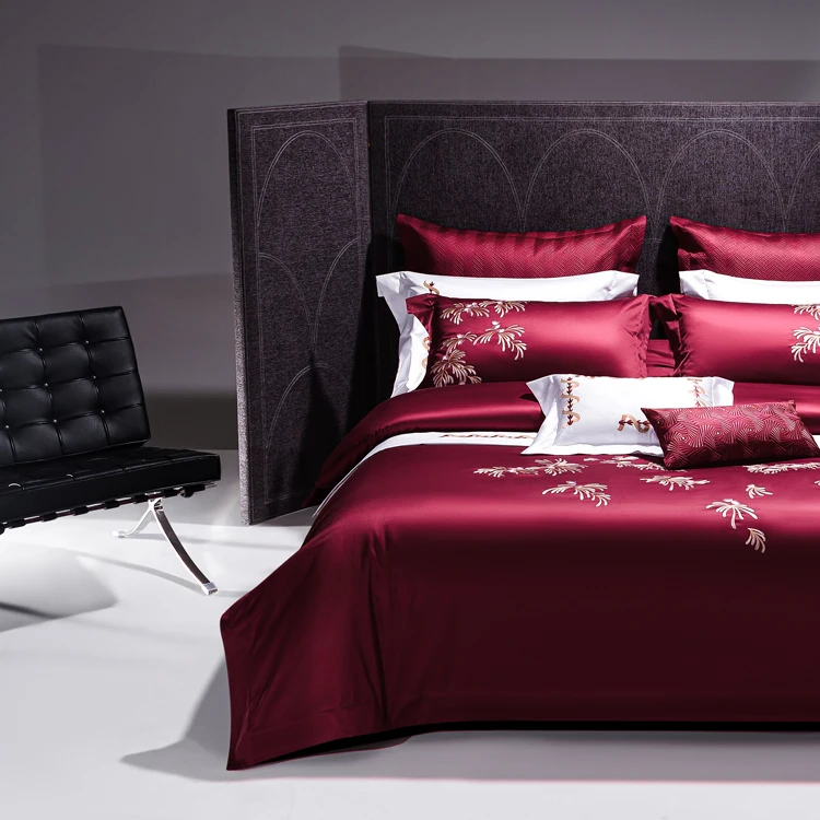 Red bed sheets 100% long-staple Cotton Set Factory Bedsheets Wholesale Embroider Bed Sheet Set Luxury