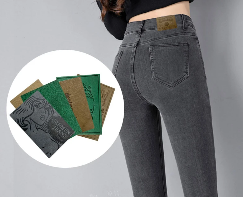 New Arrival Denim Clothes Labels Leather Patch Label Custom Embossed Logo PU Leather Patches For Jeans