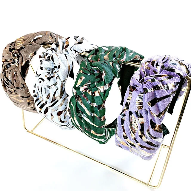 New Style Suede Bronzing Striped Knotte Retro Hair Accessories Simple