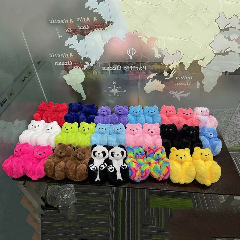 2021 Winter Warm Ins Trendy Designer Plush bag Free Bear Slippers Luxury Soft Faux Fur Women Hand bag Set