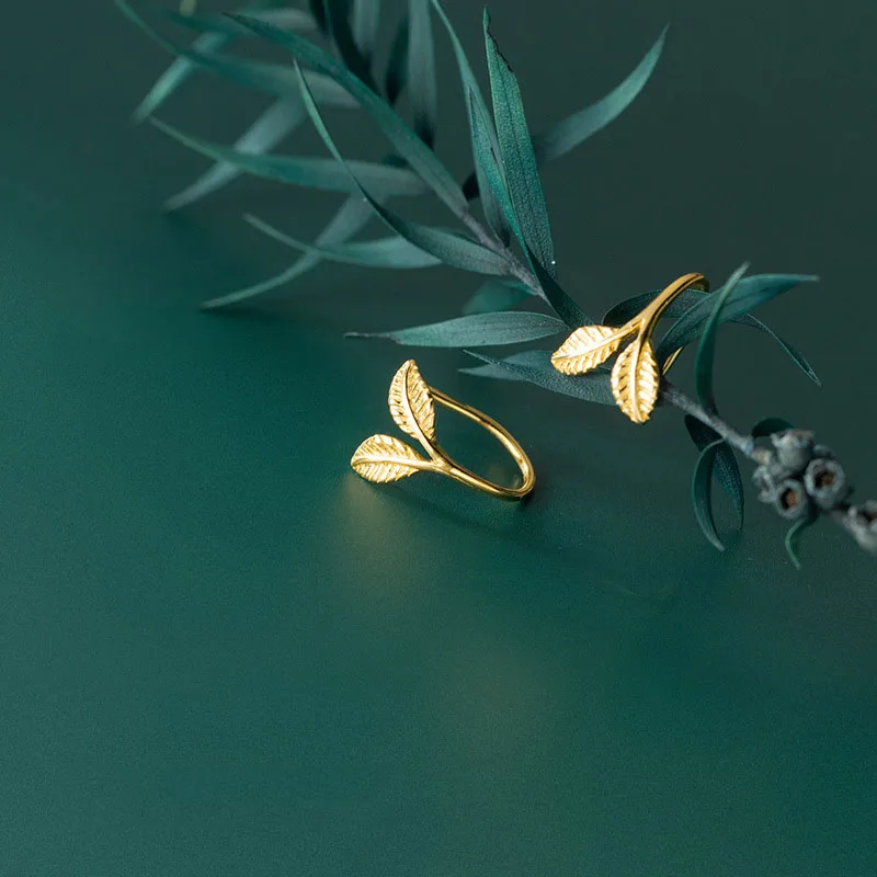 Unique Design Jewelry 925 Sterling Silver Geometry Fresh Leaf Twig Hoop S925 Sterling Silver Earrings Women G9109