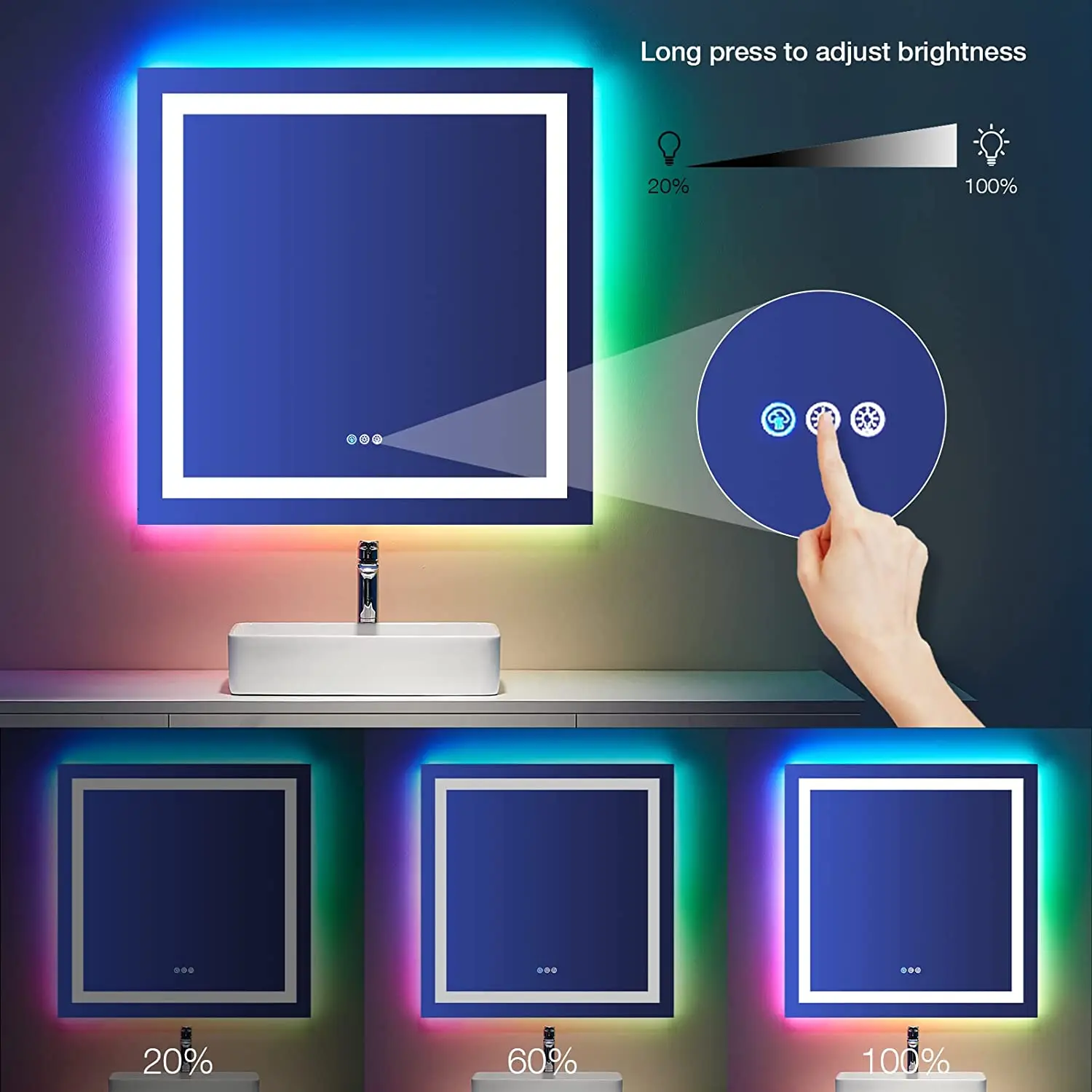 Modern Simple Home Decor Wall Mirror Frameless Led Bathroom Mirror With Lights