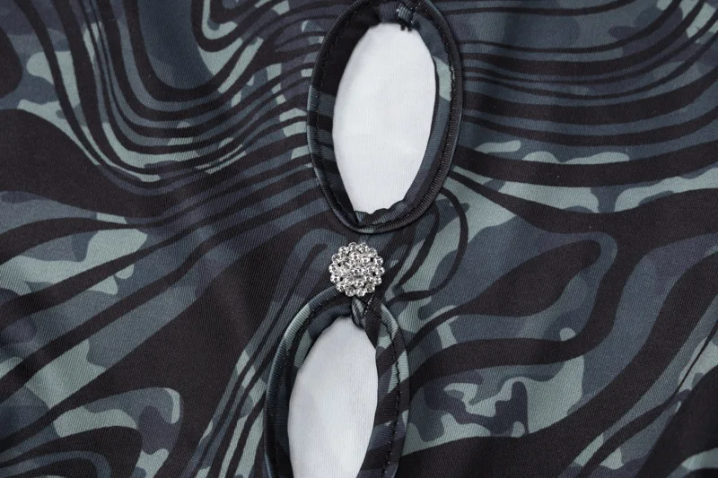 2023 Spring New Style Printed 3D Color Women Long Sleeve Sexy Mini Dress Bodycon Hollow Out