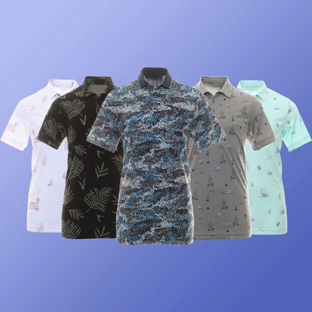 Wholesale luxury high quality stretch elastic full all over print sublimation polyester golf polo t shirt custom logo poloshirts