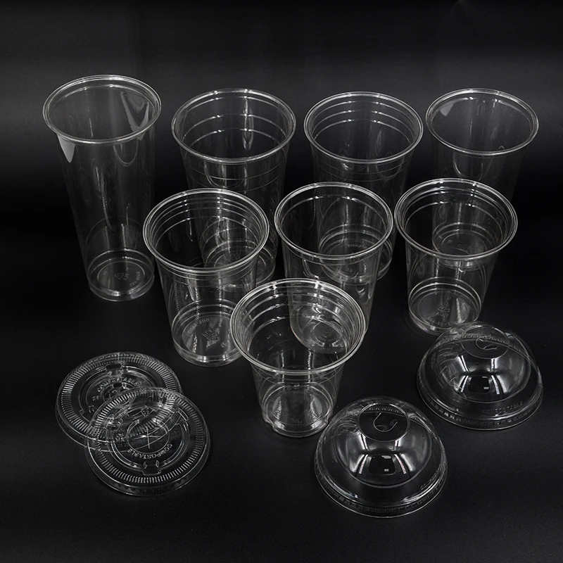 wholesale 12oz 24oz 16oz Biodegradable PLA Clear Cups Flat Dome Sip Lids Eco-Friendly Non-Plastic Disposable Paper Cups Stocked Wrapped