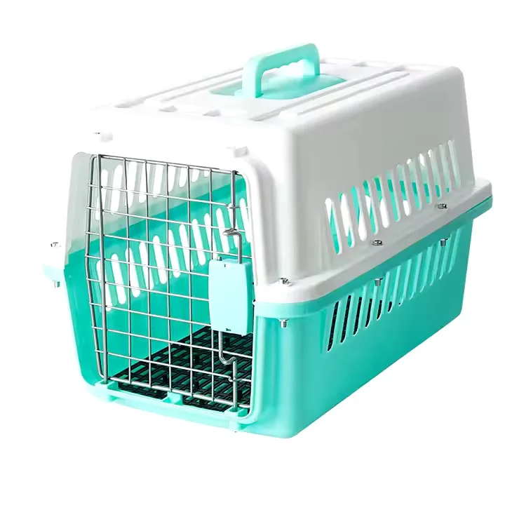 Small Plastic Pet Air Box Foldable 4 Wheels Iron Wire Rolling Door Breathable Backpack Cat Small Animals Dog Carriers Pet Travel
