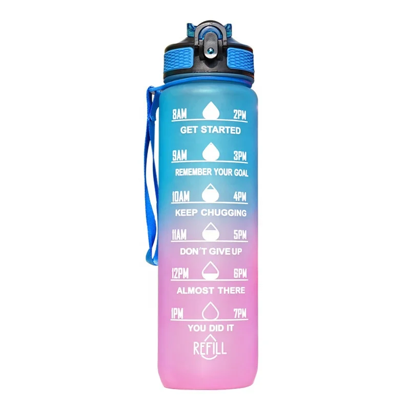 32oz fitness gym sports pop-top bpa free portable tritan motivational water bottle with time marker