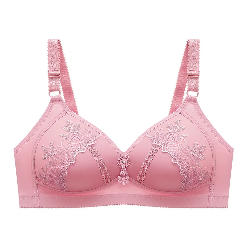 New large size elderly bra mother thin wireless three breasted lace traditional embroidered bra