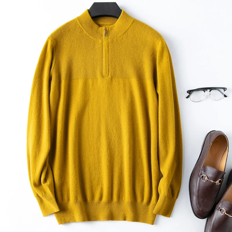
Custom Knit Pullover Zipper Neck Knitwear 100% Cashmere Sweater Men Winter Outdoor 