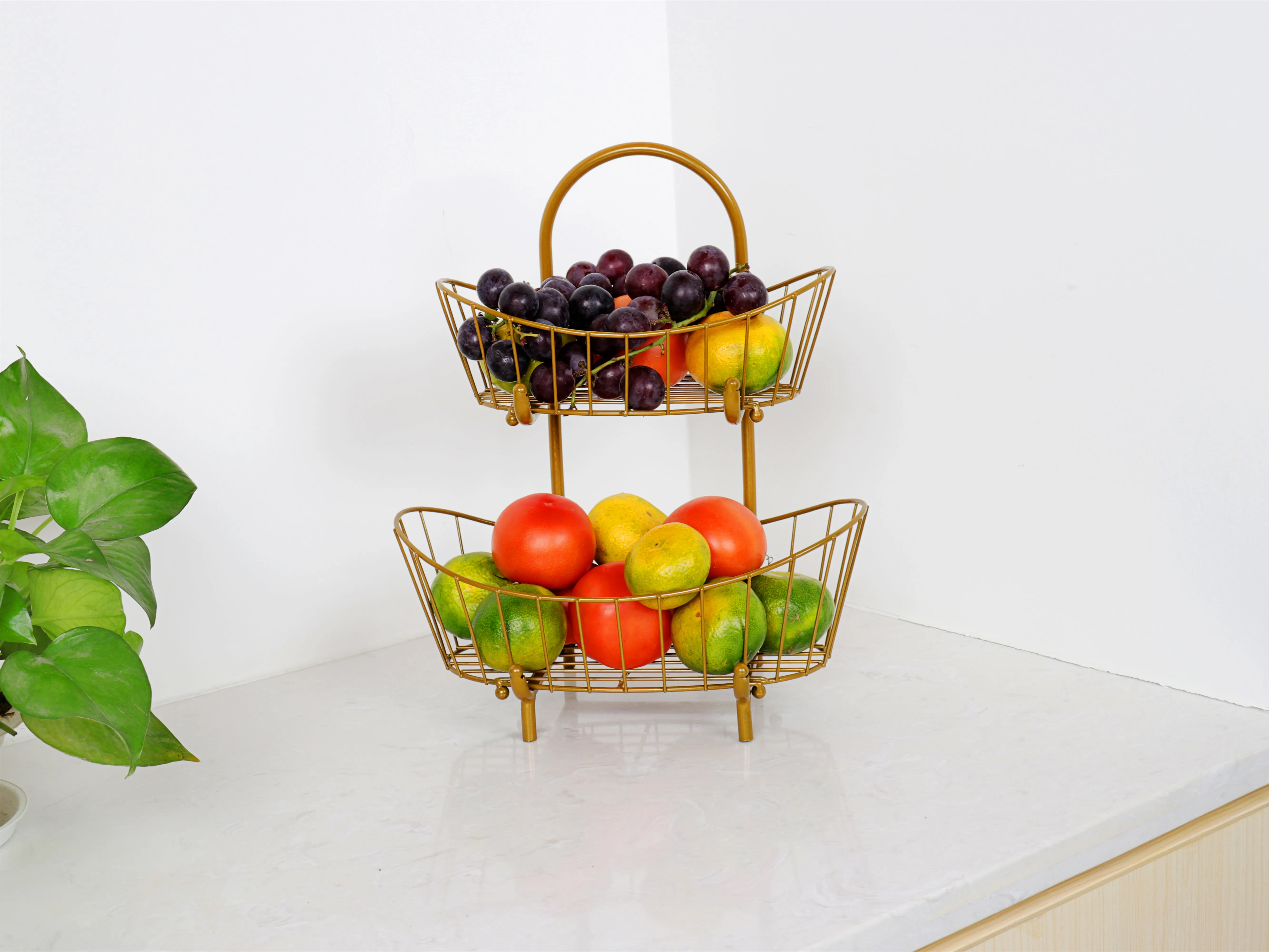 Tea table retractable  luxury 2 tier metal stainless steel fruit basket