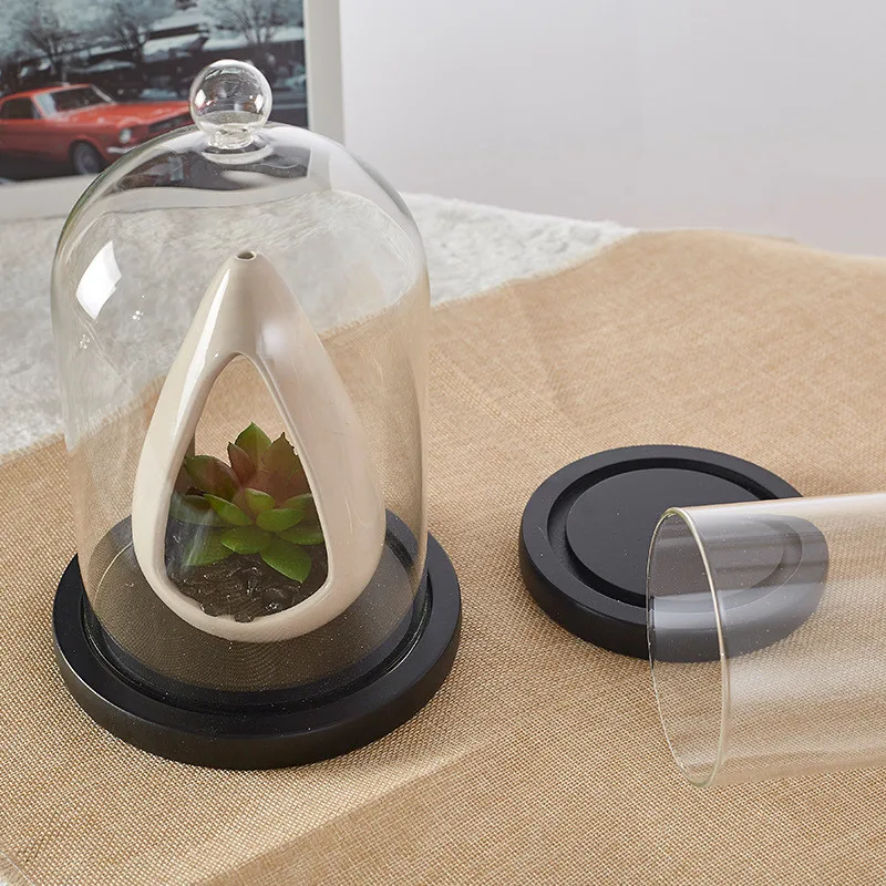 Preserved round glass dome with cork base dustproof transparent cover for immortal flower bell shaped candle