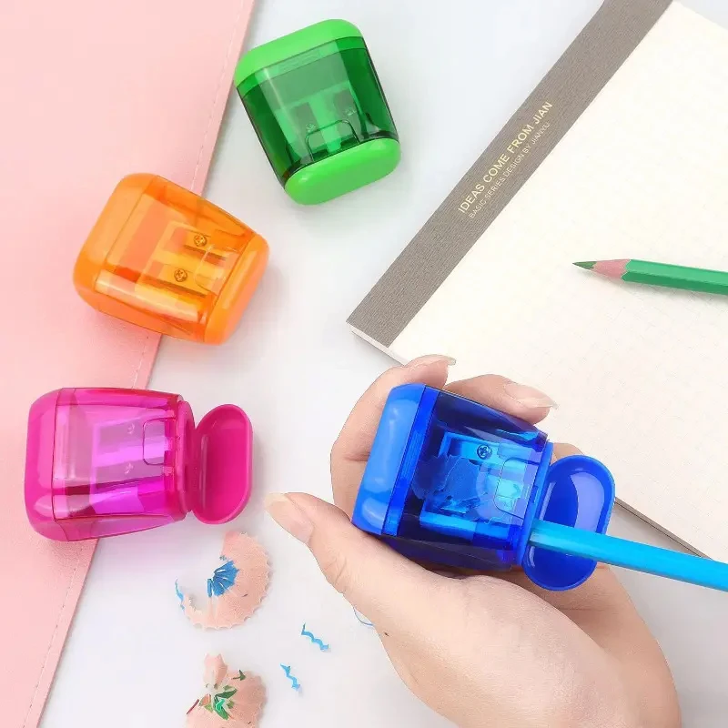 Wholesale 2-Hole 4 Colors Mini School Pencil Sharpener Custom Dual Holes Small Manual Pencil Sharpener with Lid for Kids School
