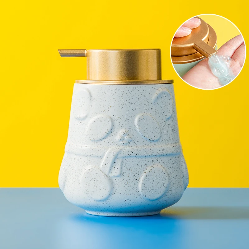 Panda kit Lovely durable ceramic liquid hand sanitizer distributor bottle refillable emulsion bottle for bathroom kitchens
