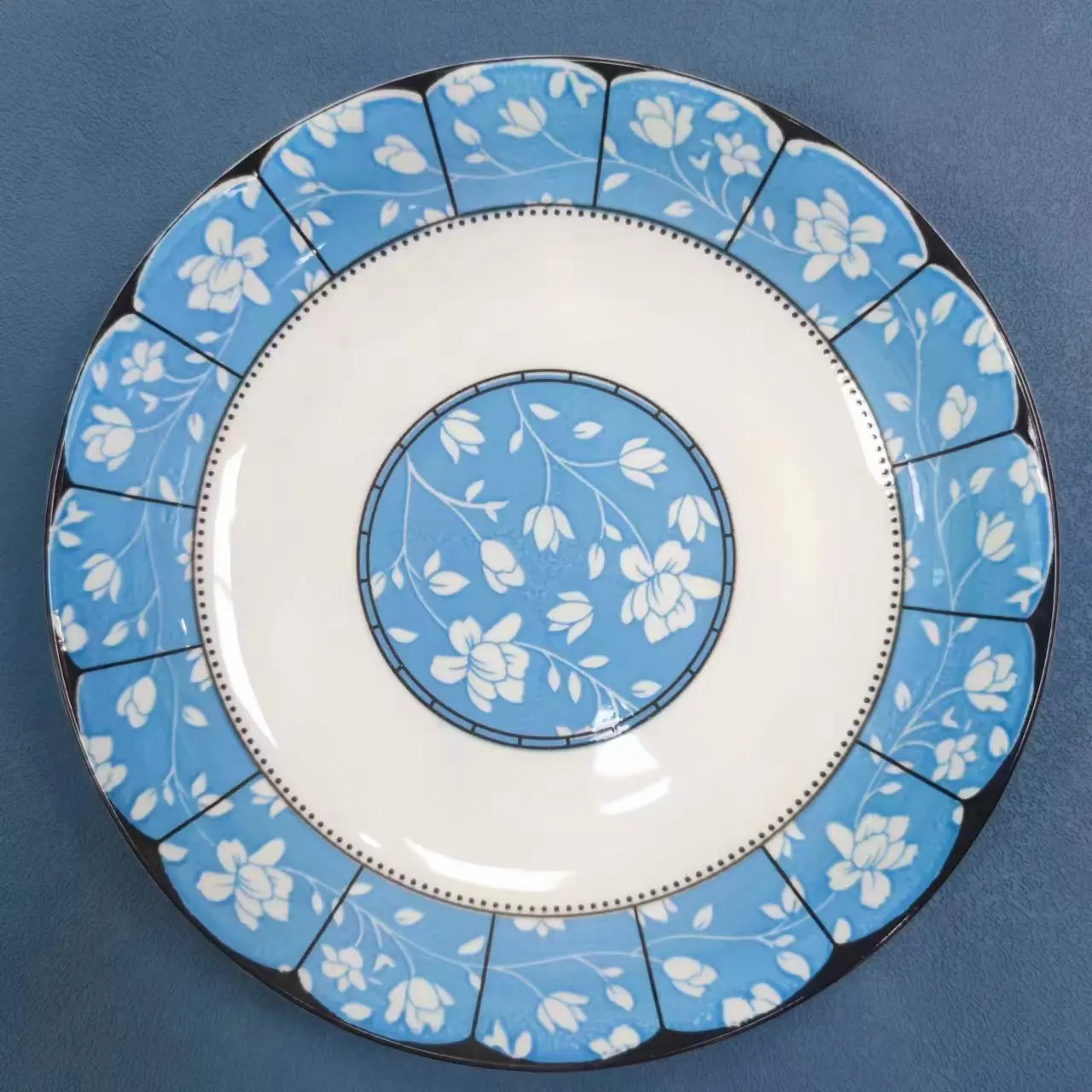 Ceramic Nice Blue Soup Plate decal Pad Print 8 inches Creative dinner plate set for breakfast cake snacks table decoration gift